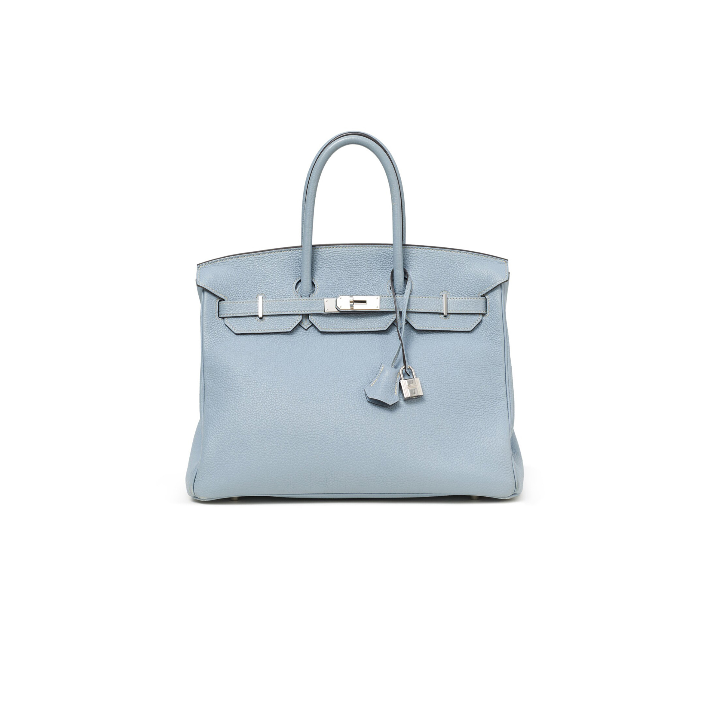 HERMÈS MASTER BIRKIN 35 TOGO LEATHER LINEN BLUE SILVER BUCKLE BK35J7TGSS (35*28*18cm)